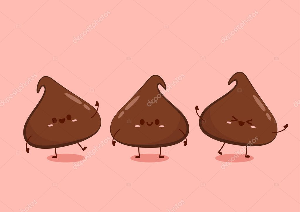 Dark chocolate chip cartoon vector. Dark chocolate chip character design. Dessert vector.