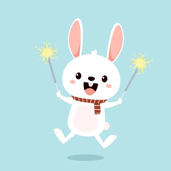 Милый Белый Кролик Коллекция Векторных Карикатур Кроликов Персонаж Животного Мира — стоковый вектор