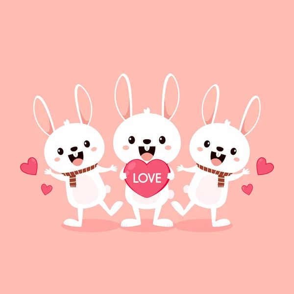 Valentine Day Card Kawaii Bunny Rabbit Cartoon Vector Collection Animal — Stock Vector