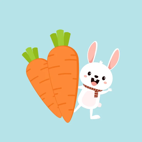 Дизайн Персонажа Кролика Милый Белый Кролик Морковкой Коллекция Векторов Кроликов — стоковый вектор