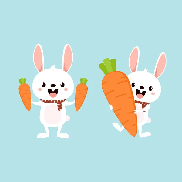 Дизайн Персонажа Кролика Милий Білий Кролик Морквою Мультфільм Кролика Векторна — стоковий вектор