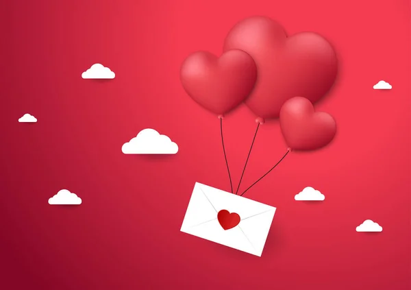 瓦伦丁的海报设计情人节的例证 心脏气球3D矢量 — 图库矢量图片