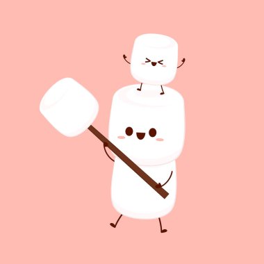 Marshmallow çizgi filmi. Şekerleme karakter tasarımı. Şekerleme vektörü.