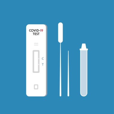 Coronavirus tüp vektöründen örnek aldı. Covid-19 Swab Kit 'i test ediyor. Coronavirus test ikonu. Pozitif test sonucu. Vektör illüstrasyonu.