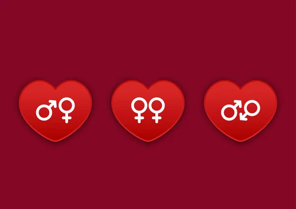 Gender Symbol Auf Rotem Herzen Gender Symbol Zeichen Valentinstag Ikone — Stockvektor