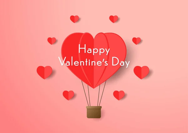 瓦伦丁的海报设计情人节的例证 心脏气球3D向量 纸样逼真的情人节卡片 — 图库矢量图片