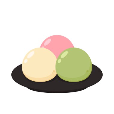 Mochi vektörü. Mochi beyaz arka planda. Bir tabakta Mochi çubuğu.