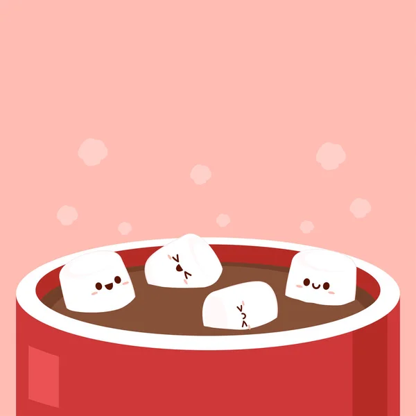 Karakter Lucu Marshmallow Dan Secangkir Kopi Desain Karakter Marshmallow Dessert - Stok Vektor