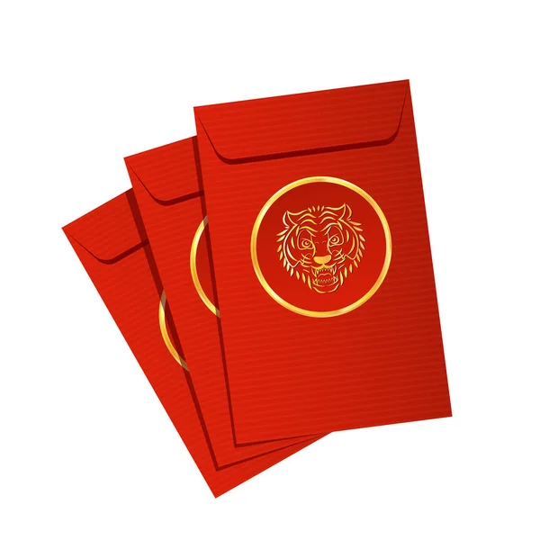 Recompensa China Paquete Papel Rojo Vector Sobres Año Del Tigre — Vector de stock