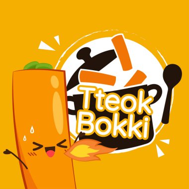 Tteokbokki noodle vektörü. Tteokbokki karakter tasarımı. Baharatlı pirinç keki..