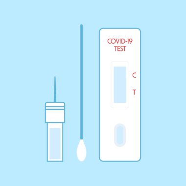 Coronavirus tüp vektöründen örnek aldı. Covid-19 Swab Kit 'i test ediyor. Coronavirus test ikonu. Pozitif test sonucu. Vektör illüstrasyonu.