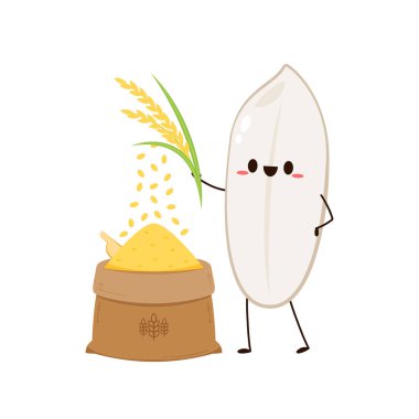 Pirinç karakter tasarımı. Beyaz arka planda pirinç vektörü. pirinç tohumu. Buğday vektörü.
