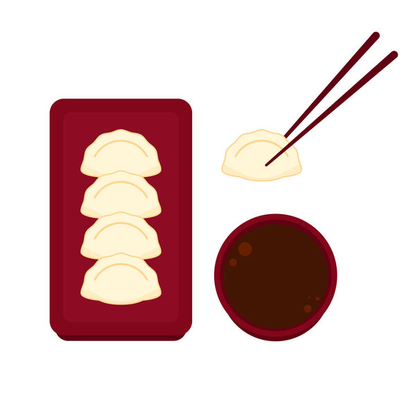 Gyoza vector. Gyoza and Chopsticks vector. Gyoza is Chinese food.