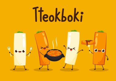 Tteokbokki noodle vector. Tteokbokki character design. Spicy rice cake. Tteokbokki is Korea food. Korea food poster. clipart