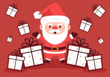 Mutlu Noeller ve mutlu yıllar 2022 tebrik kartı. Noel Baba çizgi filmi Şirin Noel maskotu.