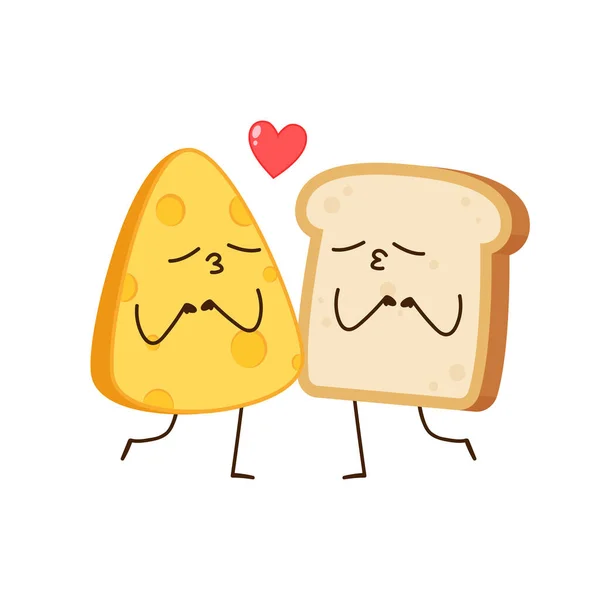 Σχεδιασμός Χαρακτήρων Ψωμιού Και Τυριού Ψωμί Και Τυρί Λευκό Φόντο — Διανυσματικό Αρχείο
