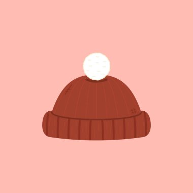 Örgü şapka çizgi film vektörü. Kırmızı örülmüş şapka..