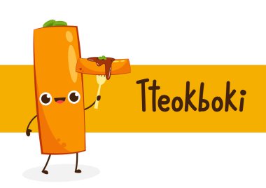 Tteokbokki noodle vektörü. Tteokbokki karakter tasarımı. Baharatlı pirinç keki..