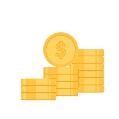 Altın sikke vektörü. Beyaz arkaplanda altın para yığını.