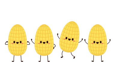 Mısır taşıyıcısı. Mısır karakter tasarımı. Beyaz arka planda mısır. Mısır çekirdeği vektörü.