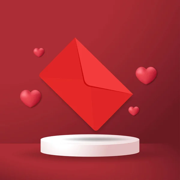 Carta Amor Cartão Branco Com Papel Vermelho Envelope Vetor Mockup — Vetor de Stock