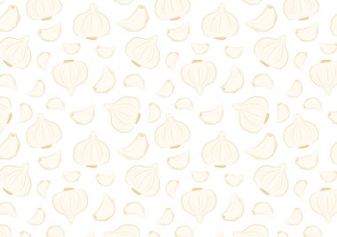 Sarımsak desenli duvar kağıdı. Sarımsak vektörü. Duvar kağıdı. Sarımsak sembolü vektörü.