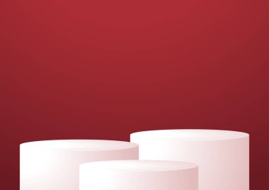 Valentine kağıt tarzı vektör. Sevgililer Günü ürün sunumu için güzel pembe gerçekçi kalp şekilli podyum dekoratif düşen kağıt kalp şablonu sunumu.