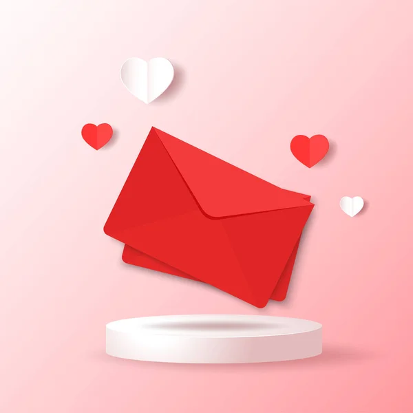 Carta Amor Tarjeta Blanca Con Papel Rojo Sobre Vector Maqueta — Vector de stock