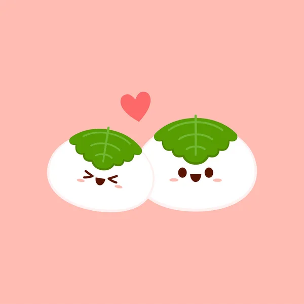 카시와 모토키는 떡갈나무 잎으로 케이크이다 가시와 모토는 일본의 후식이다 디자인 — 스톡 벡터