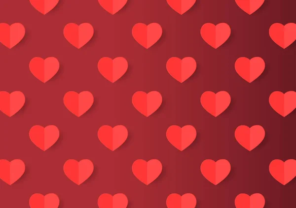 ハート柄の壁紙 赤いハートのバレンタインの背景 紙のスタイル現実的なバレンタインデーカードのデザイン — ストックベクタ