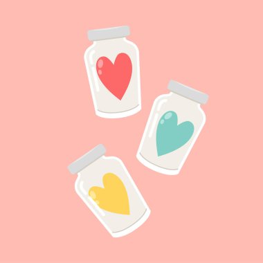 Jar with hearts. Mason jar with hearts inside. Congratulation on Valentine's Day. Vector illustration.