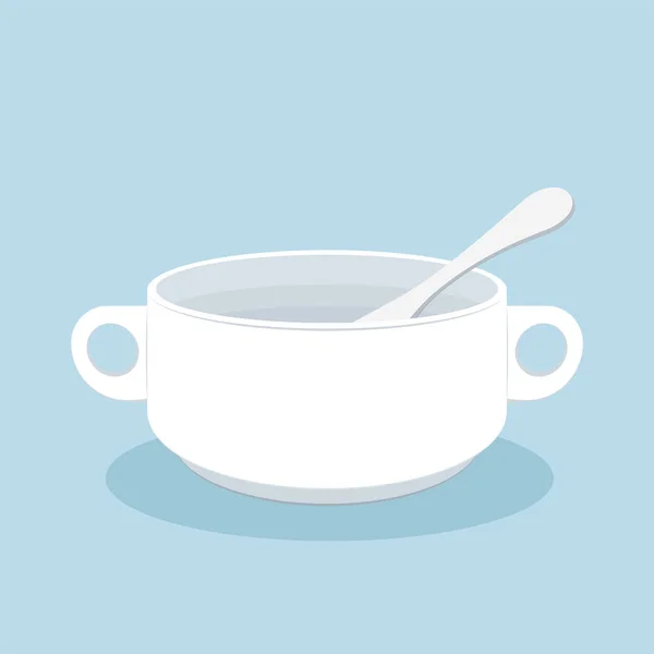 Spoon White Cup Soup Cup Vector Blue Background White Soup — Vector de stock