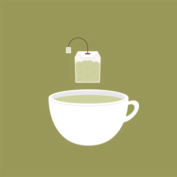 Grüner Teebeutel Und Grüner Teetassen Vektor — Stockvektor