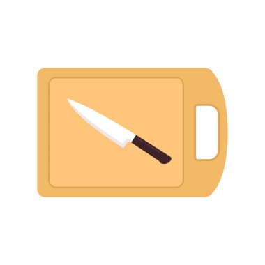 Bıçak ve tahta karikatür vektörü. Kesme tahtasındaki bıçak..