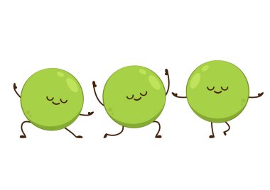 Bezelye karakter tasarımı. Beyaz arkaplanda bezelyeler.