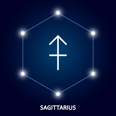 Astrolojik yay burcu. 12 burç sembolü. Zodiac işaretli astronomi okült sembolü.