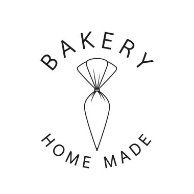 Fırın logosu. Boru Kremalı Pasta logosu tasarımı. Silikon Borulu Kremalı Kek karalama sembolü.