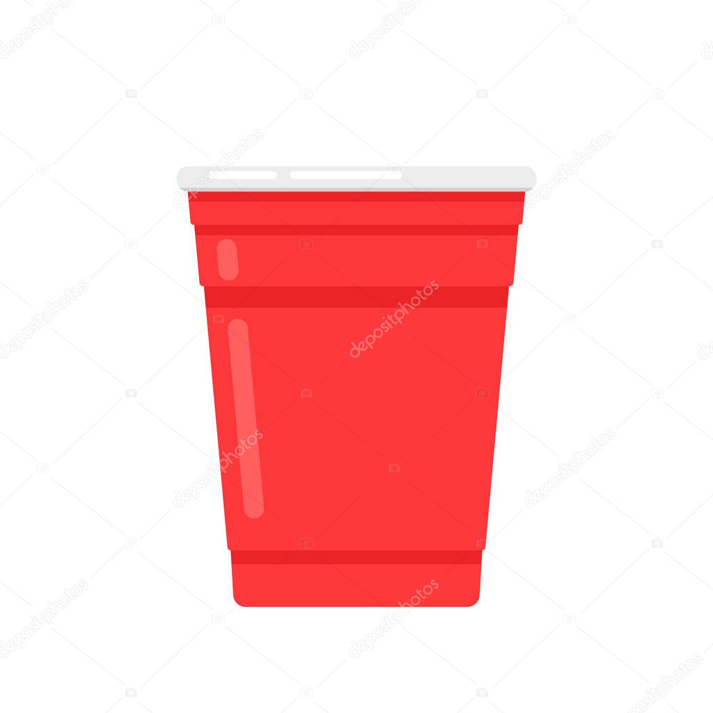 Red beer cup vector. Red plastic cup isolated on white background.