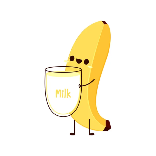香蕉卡通病媒 可爱的水果向量集隔离在白色上 香蕉奶昔 — 图库矢量图片