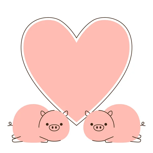 Cochon Mignon Sur Fond Blanc Design Personnage Porc Vecteur Cardiaque — Image vectorielle
