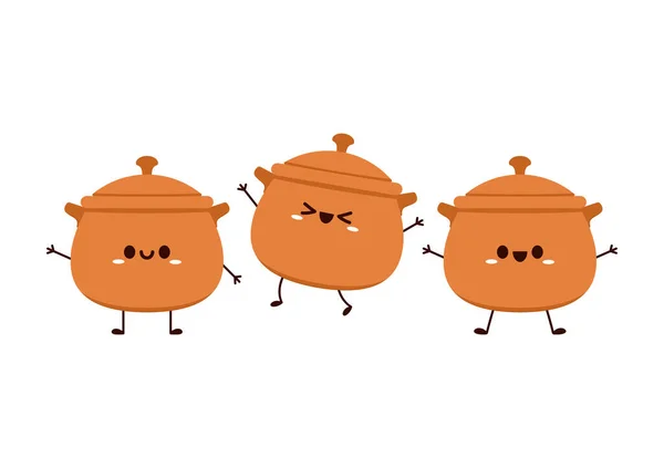 土罐子卡通矢量 煮饭用的陶壶 排字设计 — 图库矢量图片