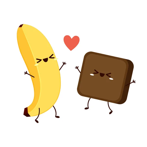 Plátano Chocolate Vector Dibujos Animados Vector Postre — Vector de stock