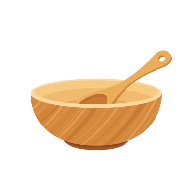 Tahta kase vektörü. Beyaz arka planda bovling. Kaşık ve kase vektörü.