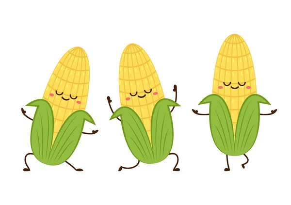 Corn Vector Dibujos Animados Lindo Vector Vegetal Carácter Conjunto Aislado — Archivo Imágenes Vectoriales