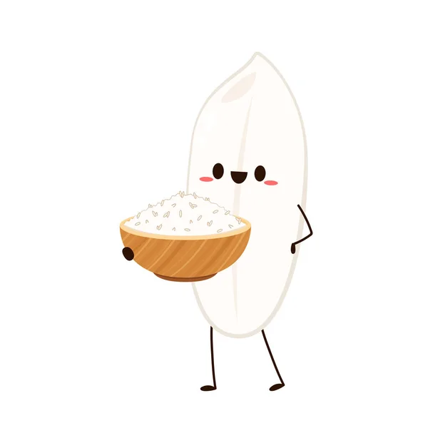 Rice Cartoon Rice Bowl Yellow Background Vector Illustration Cute Food — Stock Vector