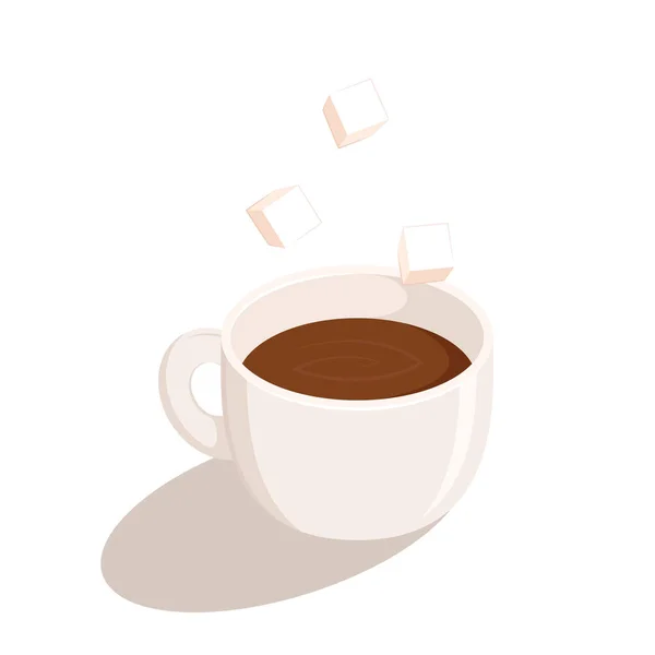 Cube Sugar Dropping Coffee Cup Espresso Coffee Vector — ストックベクタ