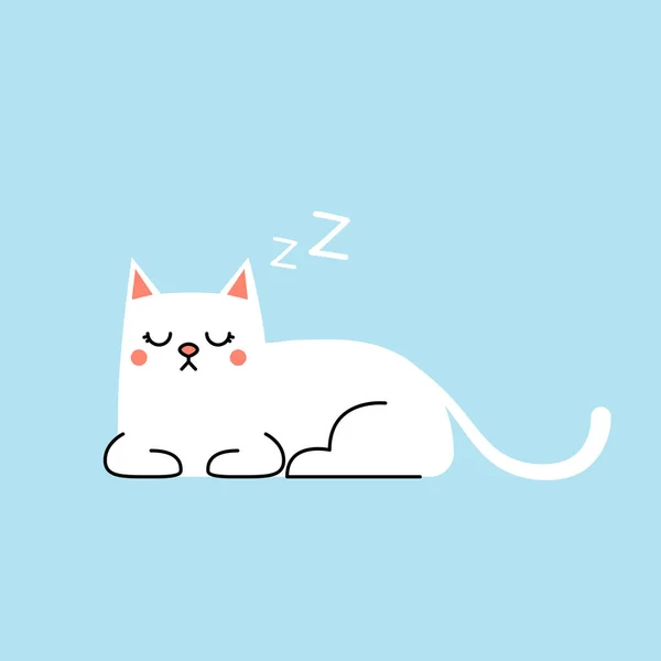 Lindo Vector Dibujos Animados Cat Gato Durmiendo Azul Pastel Color — Archivo Imágenes Vectoriales