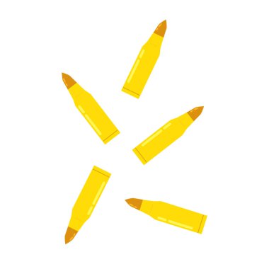 Kurşunlar beyaz arka planda izole edilmiş. Silah mühimmatı. Kurşunlar düşüyor..