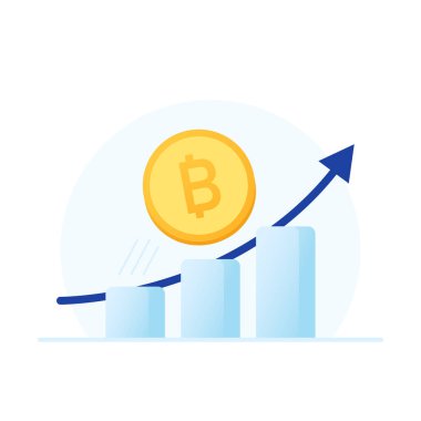 Bitcoin kripto para birimi fiyatı arttı. Bitcoin yükseliyor. Grafik yukarı.