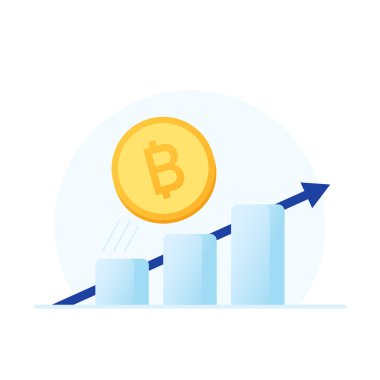 Bitcoin kripto para birimi fiyatı arttı. Bitcoin yükseliyor. Grafik yukarı.